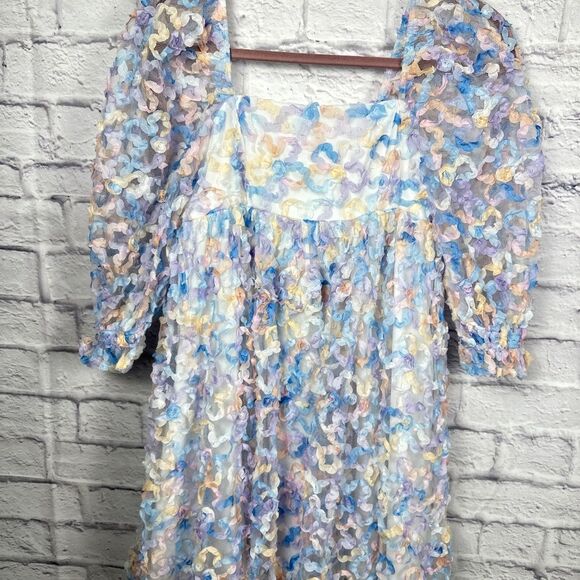 Storia Floral Pastel Flower Ombré Party Babydoll Square Neckline Dress - Picture 3 of 12